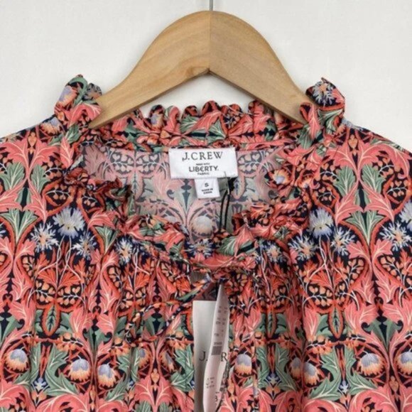 NWT J.Crew x Liberty S Blouse Floral May Nouveau Print Red Pink Tie-Neck - Picture 4 of 13